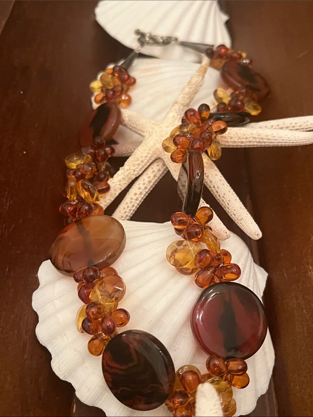 Amber Brown Glass teardrop beads and stone Necklace